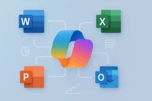 Microsoft 365, Office, Copilot, Inteligência Artificial, Word, Excel, PowerPoint, Outlook, OneNote, Produtividade, Automação, IA no trabalho