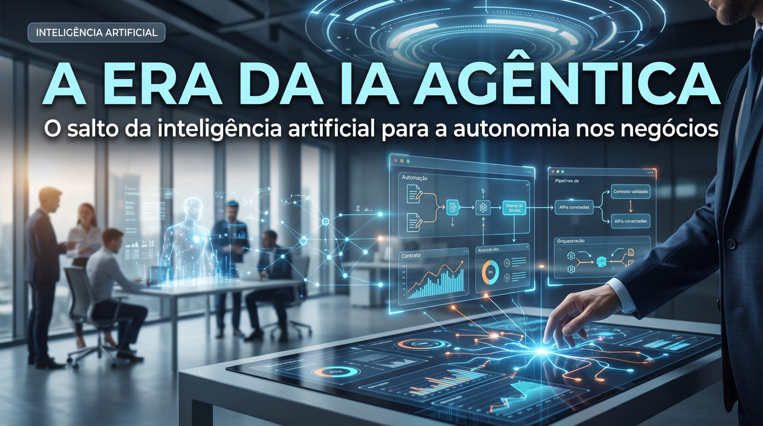 Conexões neurais luminosas ilustrando sistemas de inteligência artificial agêntica trabalhando de forma integrada